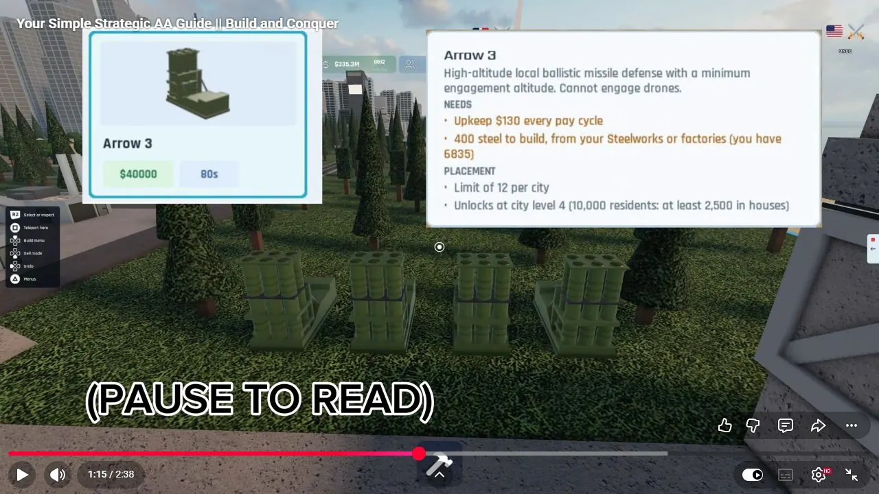 Arrow 3 high-altitude ballistic role, minimum engagement altitude, cannot engage drones, cost, steel, upkeep and limit.