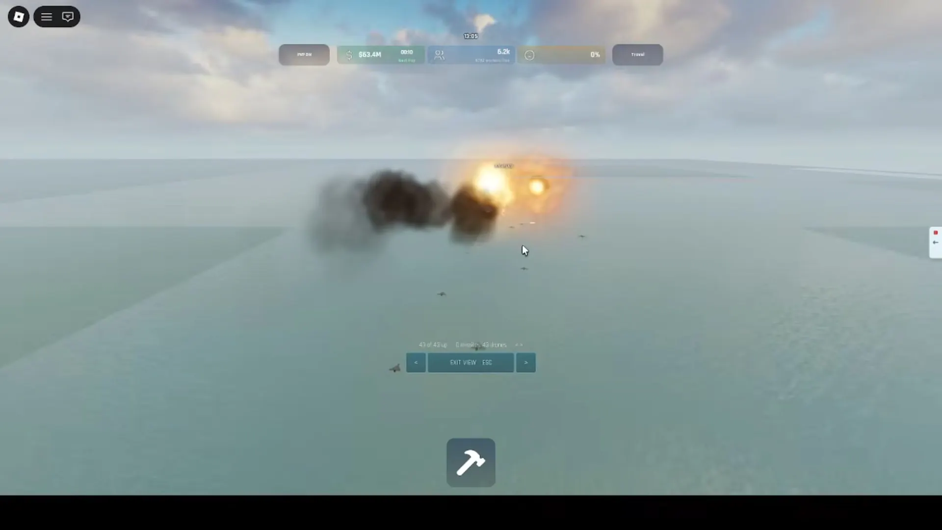 Airborne explosions with 43 drones up. The counter does not identify a unique cause for each removed drone.